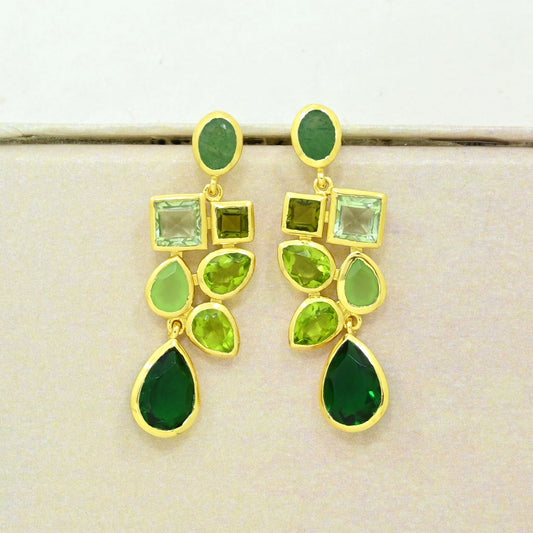 emerald prasiolite green tourmaline earring gold filled