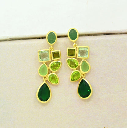 emerald prasiolite green tourmaline earring gold filled