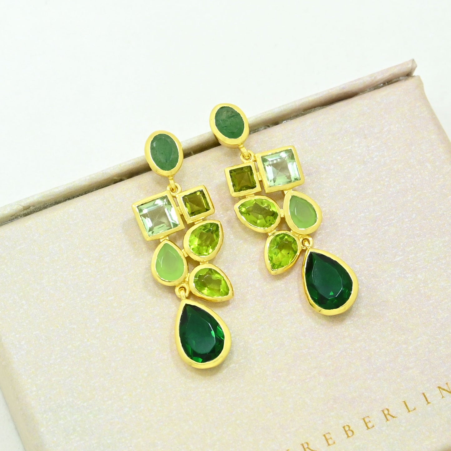 emerald prasiolite green tourmaline earring gold filled