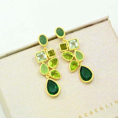 emerald prasiolite green tourmaline earring gold filled