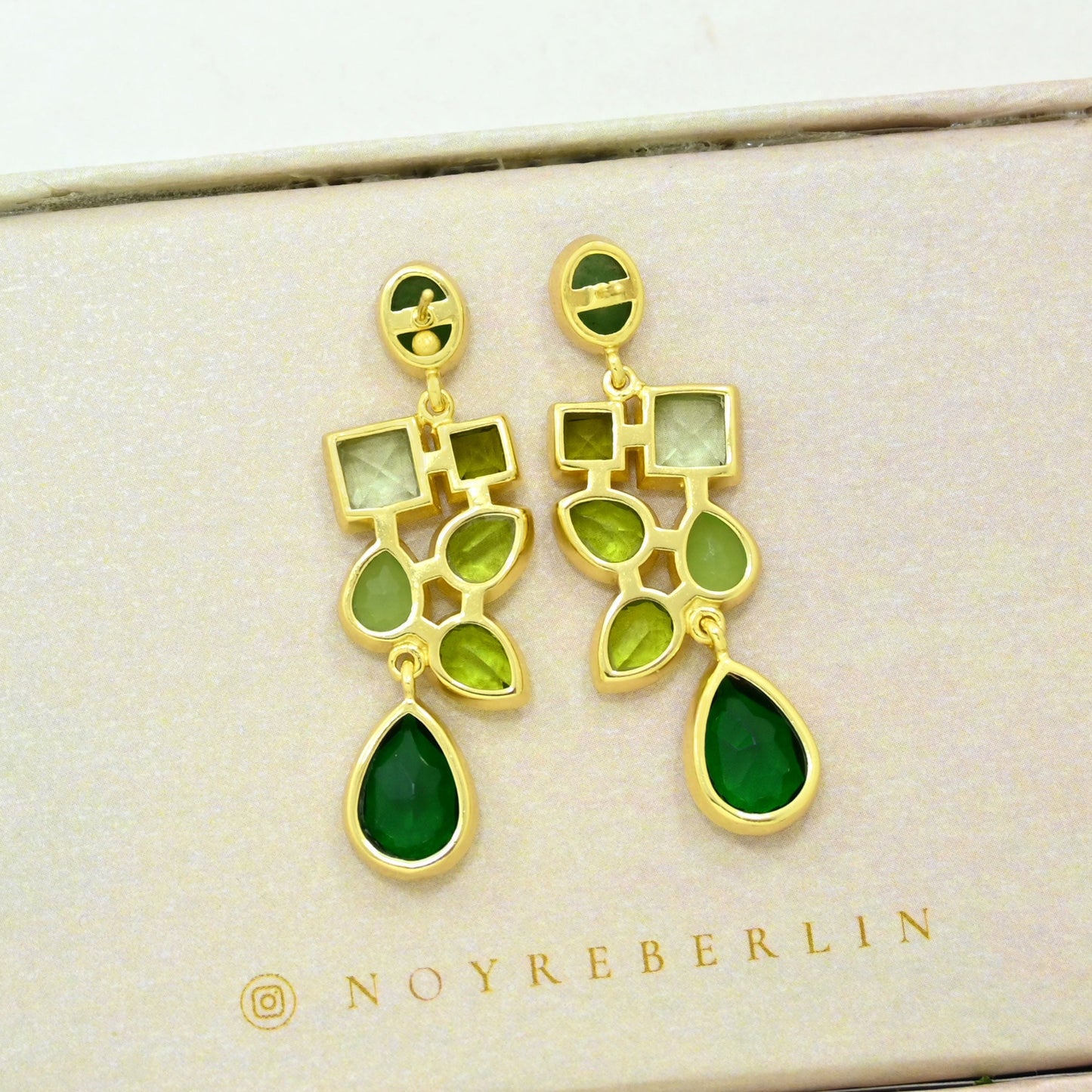 emerald prasiolite green tourmaline earring gold filled