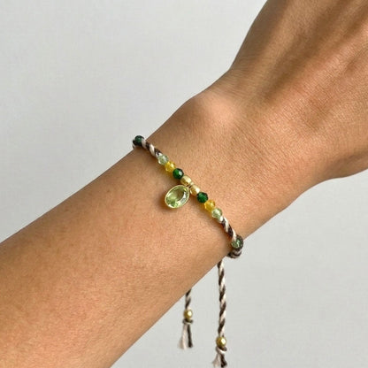Hand braided bracelet with green Amethyst