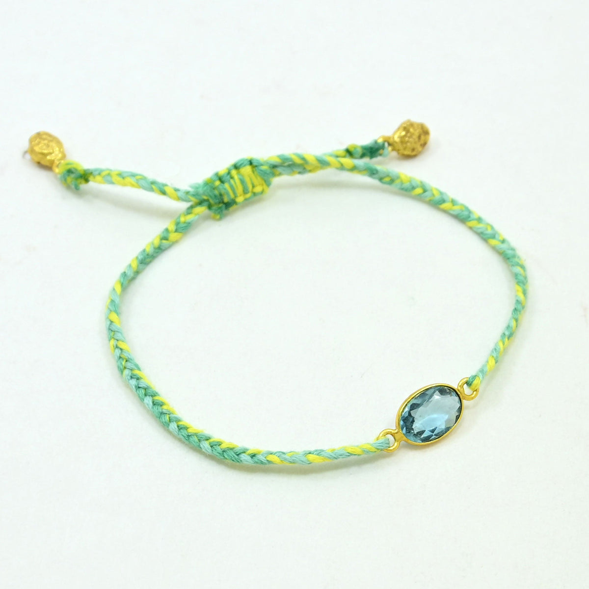 Hand-Woven Green Yellow Braided Bracelet - Blue Topaz