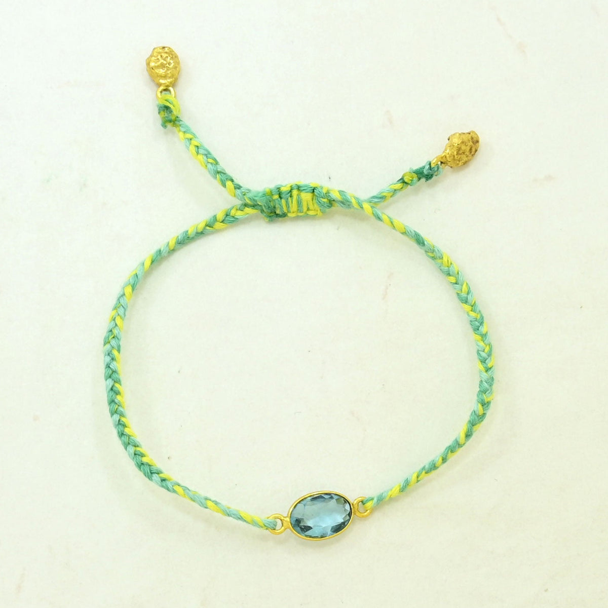 Hand-Woven Green Yellow Braided Bracelet - Blue Topaz