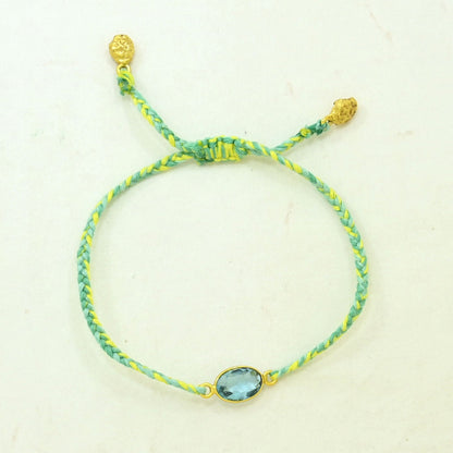 Hand-Woven Green Yellow Braided Bracelet - Blue Topaz