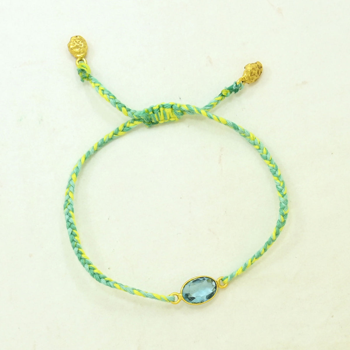 Hand-Woven Green Yellow Braided Bracelet - Blue Topaz