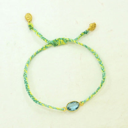 Hand-Woven Green Yellow Braided Bracelet - Blue Topaz