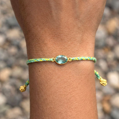 Hand-Woven Green Yellow Braided Bracelet - Blue Topaz