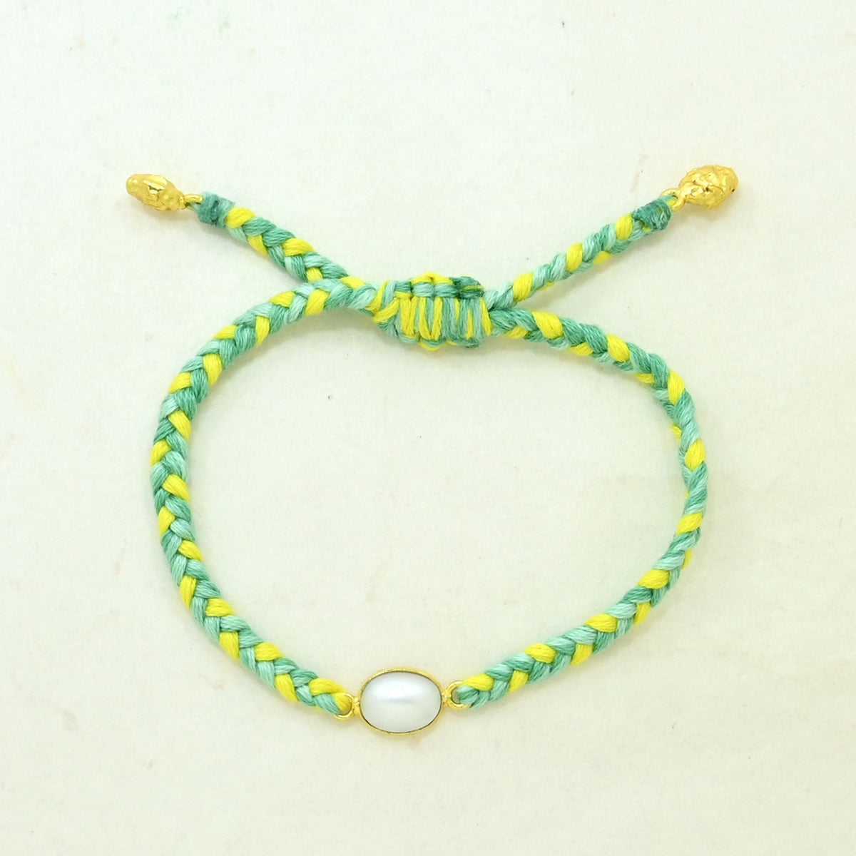 Hand-Woven Green Yellow Braided Bracelet - Pearl