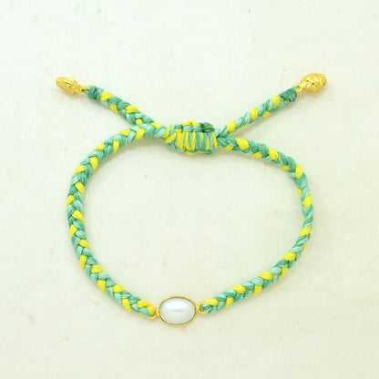 Hand-Woven Green Yellow Braided Bracelet - Pearl
