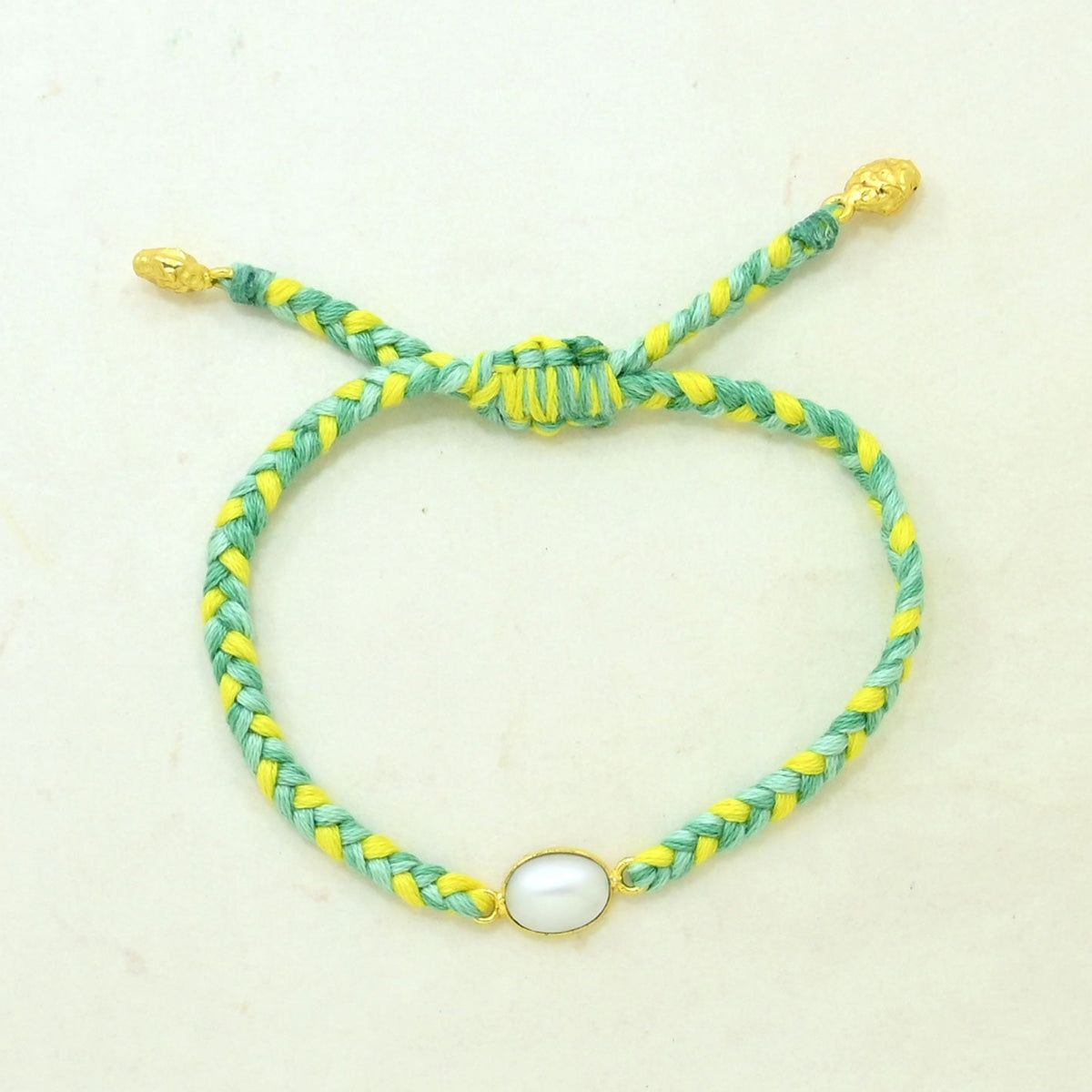 Hand-Woven Green Yellow Braided Bracelet - Pearl