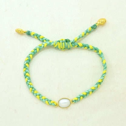 Hand-Woven Green Yellow Braided Bracelet - Pearl