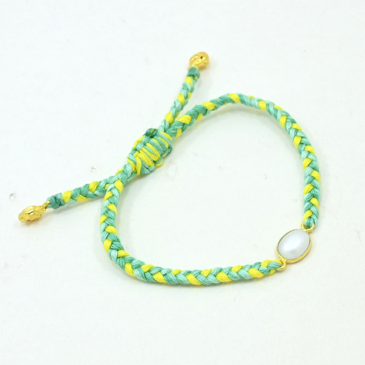 Hand-Woven Green Yellow Braided Bracelet - Pearl