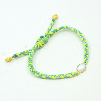 Hand-Woven Green Yellow Braided Bracelet - Pearl