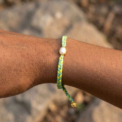 Hand-Woven Green Yellow Braided Bracelet - Pearl