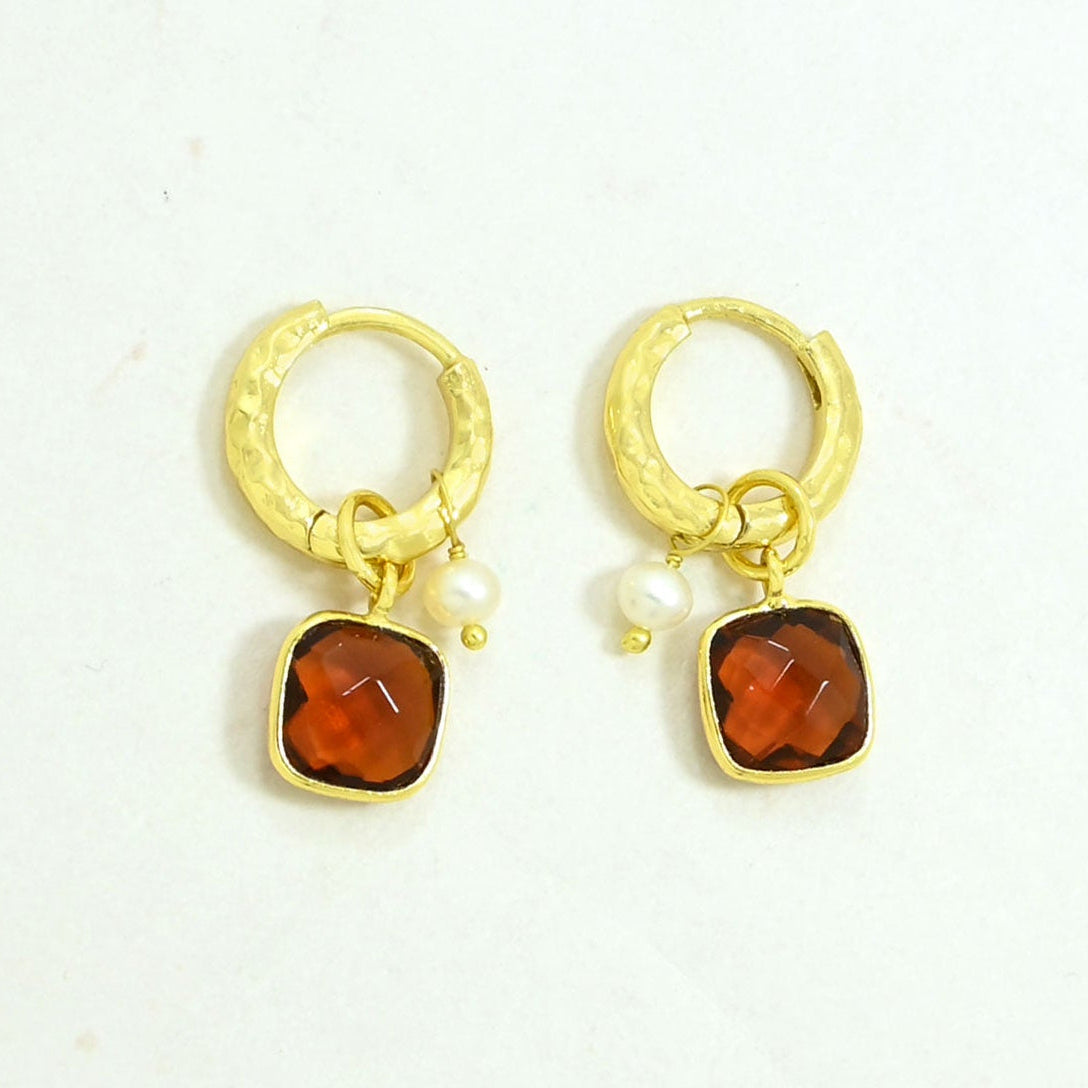 hessonite hoop earrings gold plated