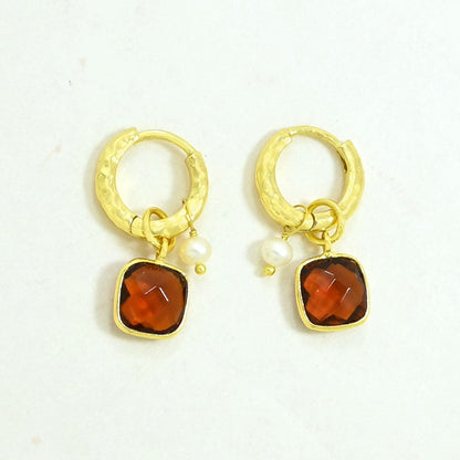hessonite hoop earrings gold plated