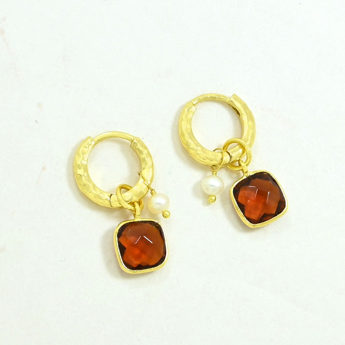 hessonite hoop earrings gold plated