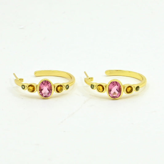 Muticolor Tourmaline Hoop Earring