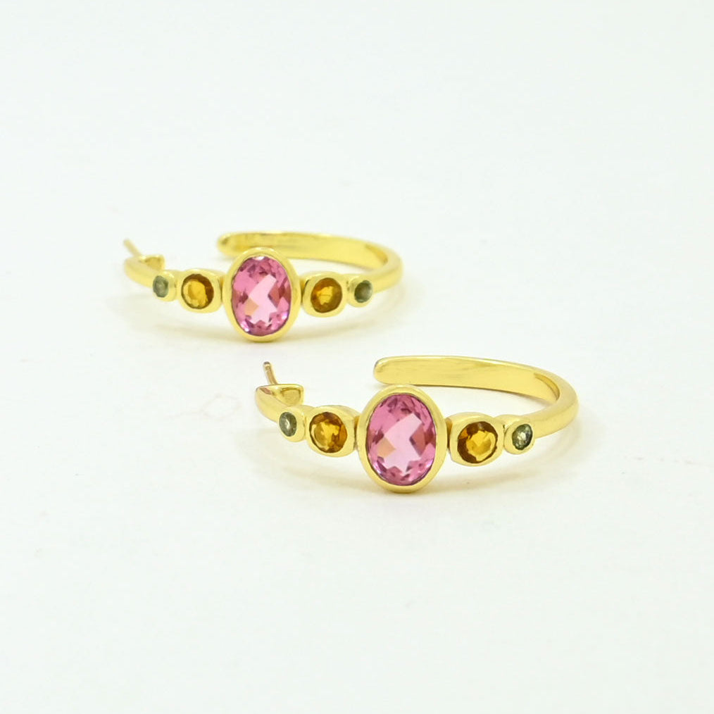 Muticolor Tourmaline Hoop Earring