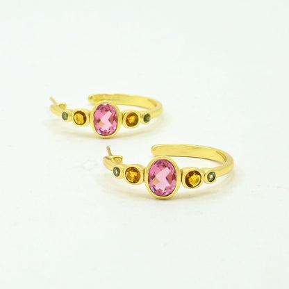 Muticolor Tourmaline Hoop Earring