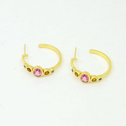 Muticolor Tourmaline Hoop Earring