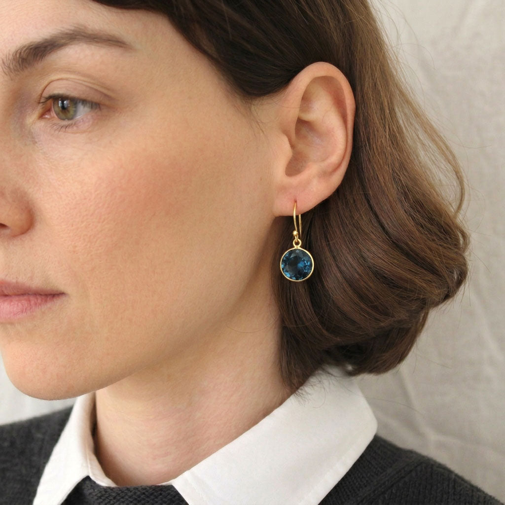 ROUND GEMSTONE EARRING - LONDON BLUE TOPAZ