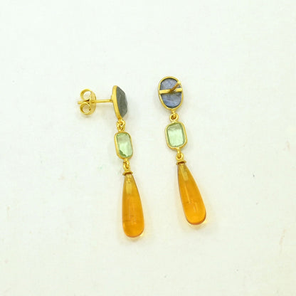 ARJOI EARRING - LABRADORITE & CITRINE