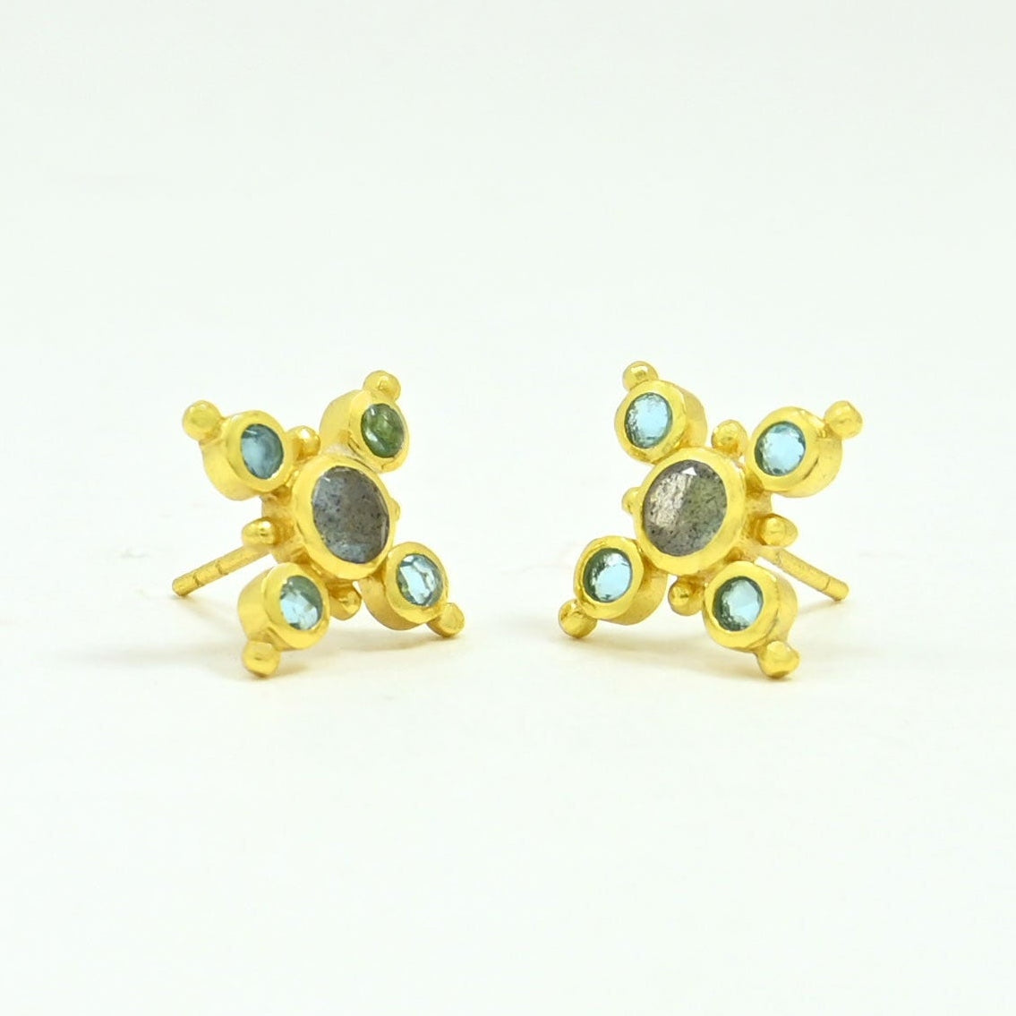 labradorite bue topaz stud earring
