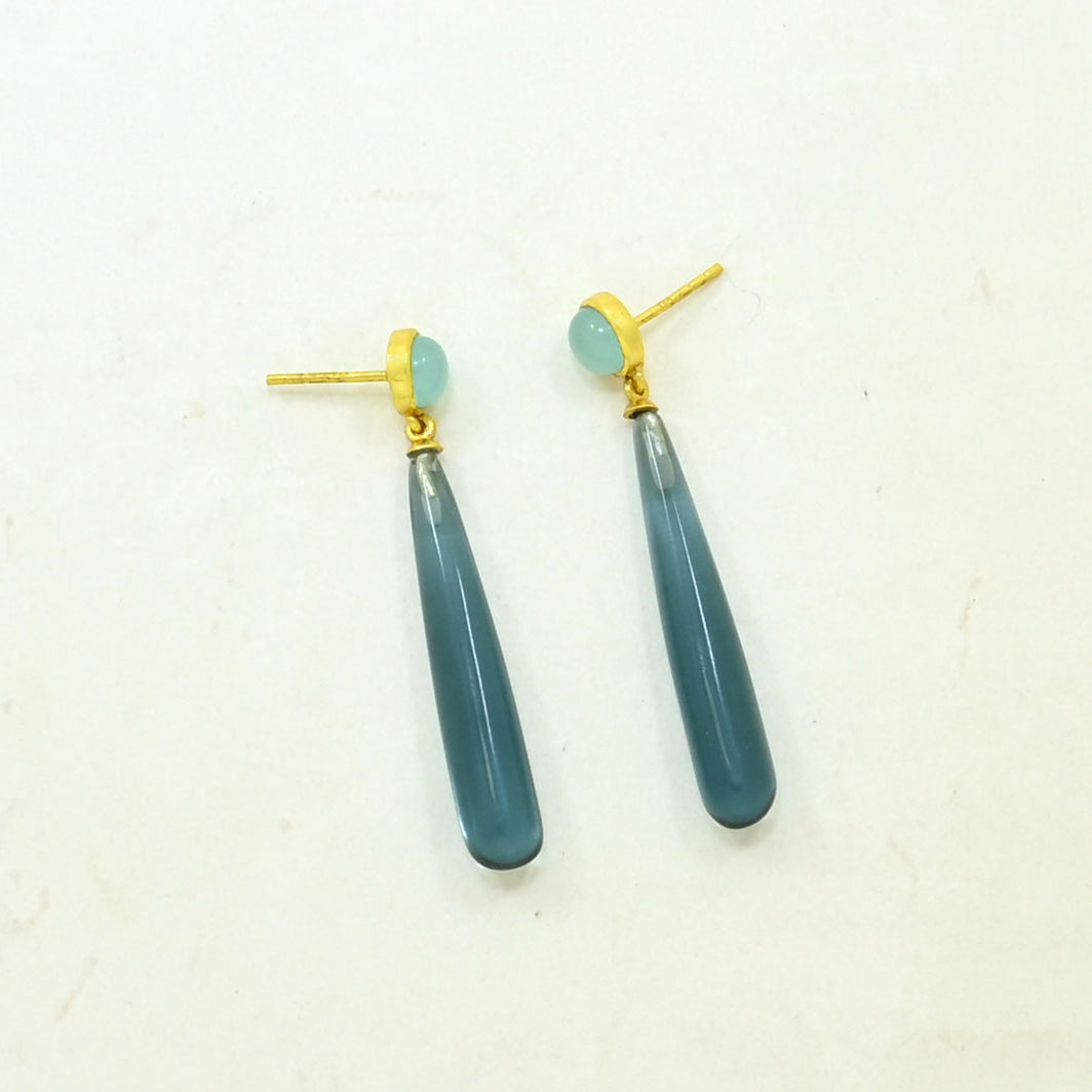 Long London Blue Topaz Earring gold plated silver 925