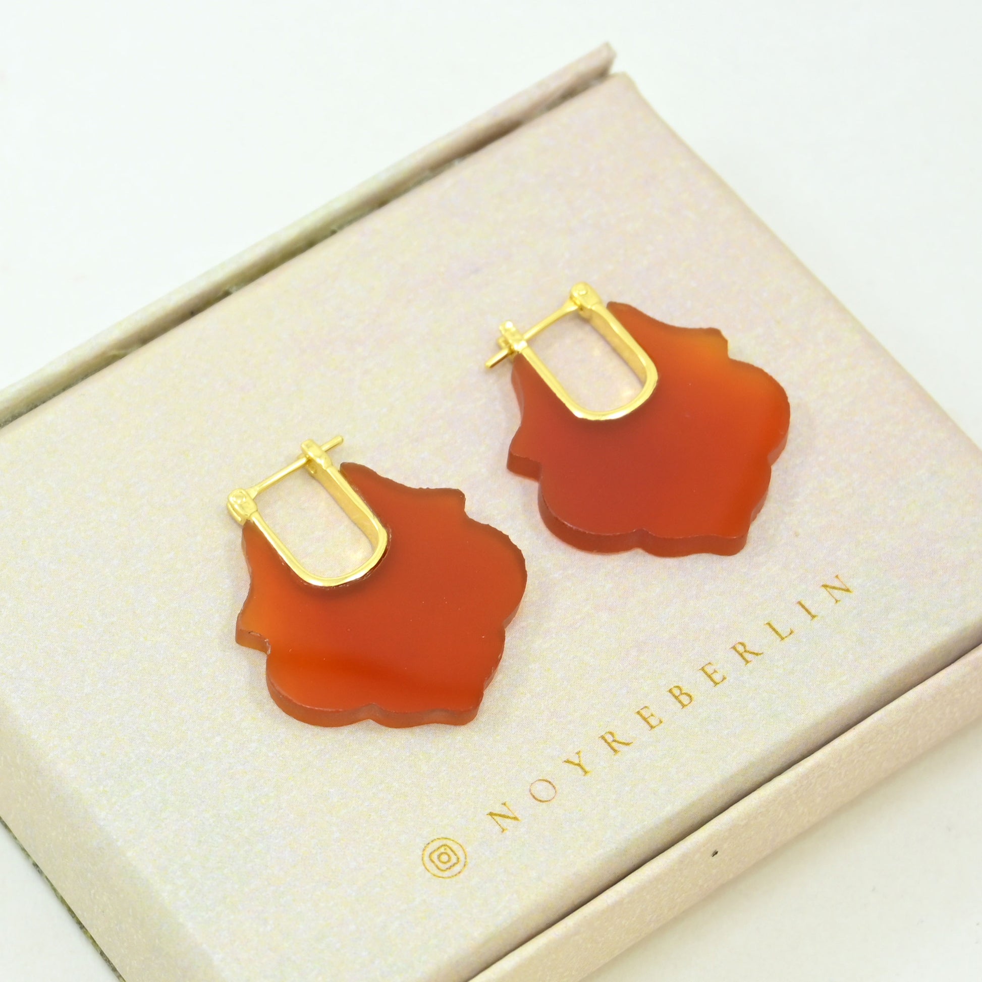 orange carnelian lotus earring gold plated