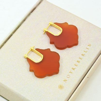 orange carnelian lotus earring gold plated