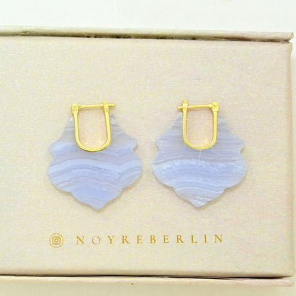 blue lace agate hoop earring gold plated