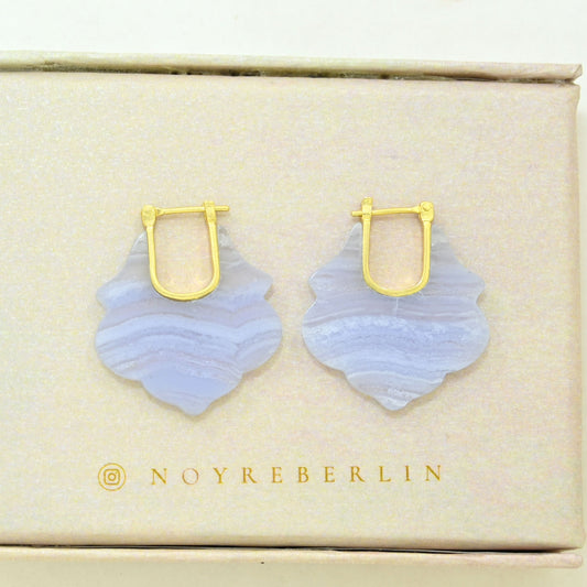 blue lace agate hoop earring gold plated