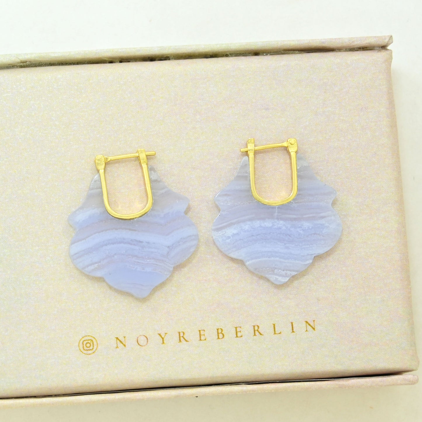 blue lace agate hoop earring gold plated