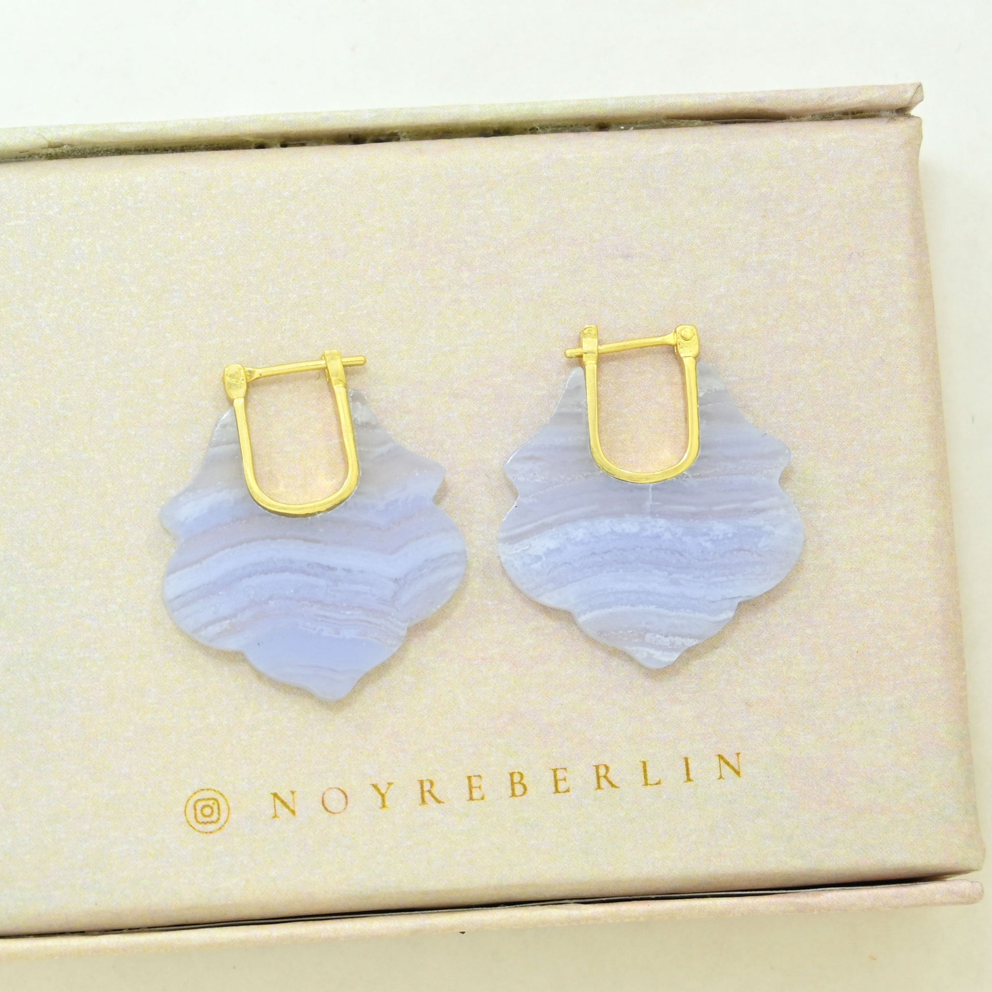 blue lace agate hoop earring gold plated