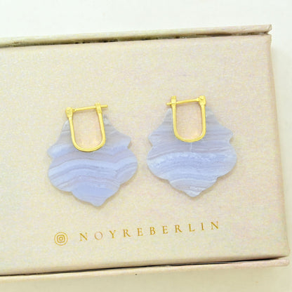 blue lace agate hoop earring gold plated