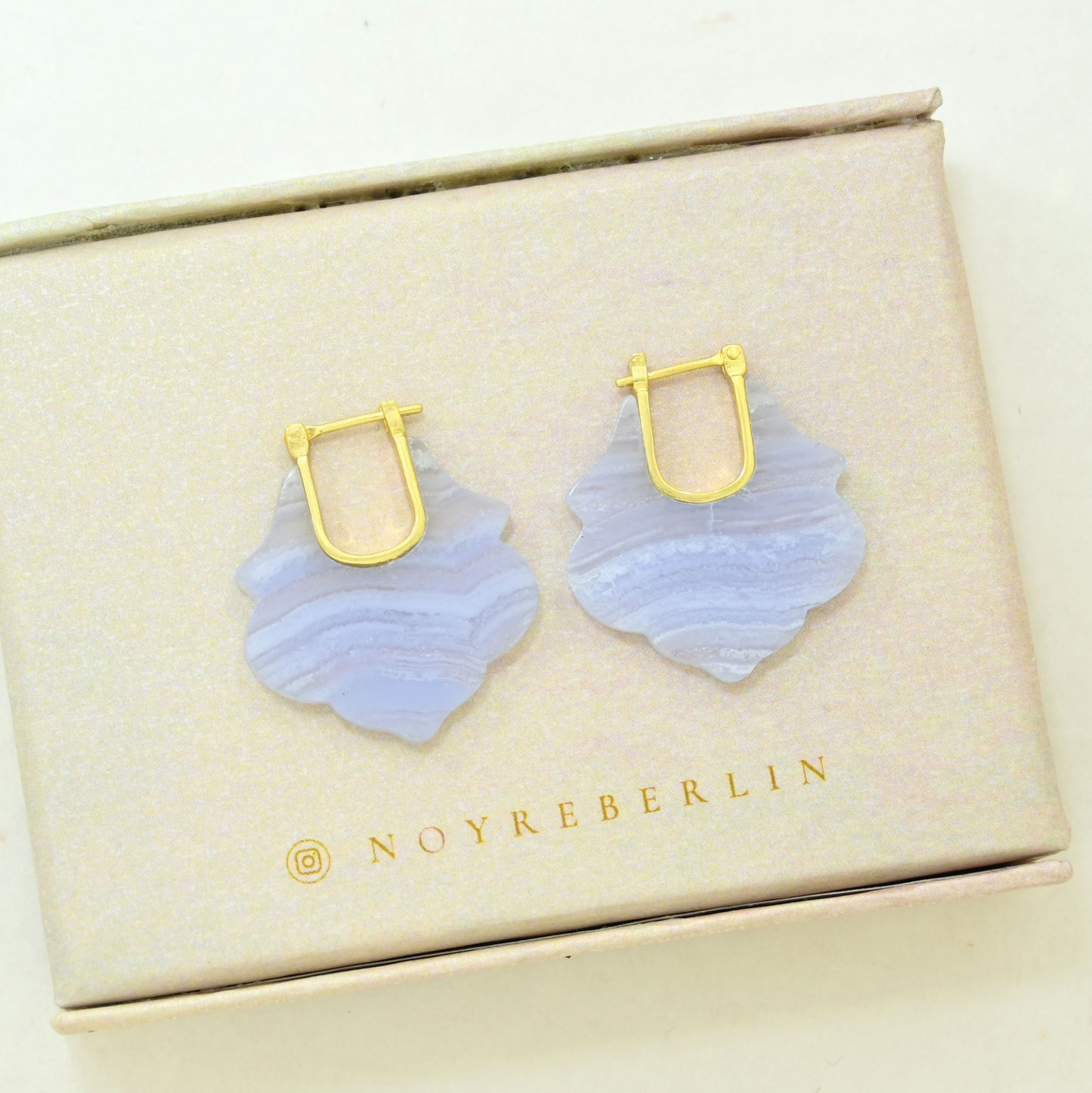 blue lace agate hoop earring gold plated