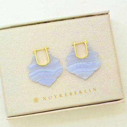 blue lace agate hoop earring gold plated