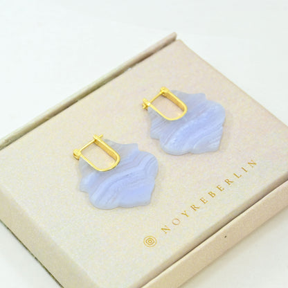 blue lace agate hoop earring gold plated
