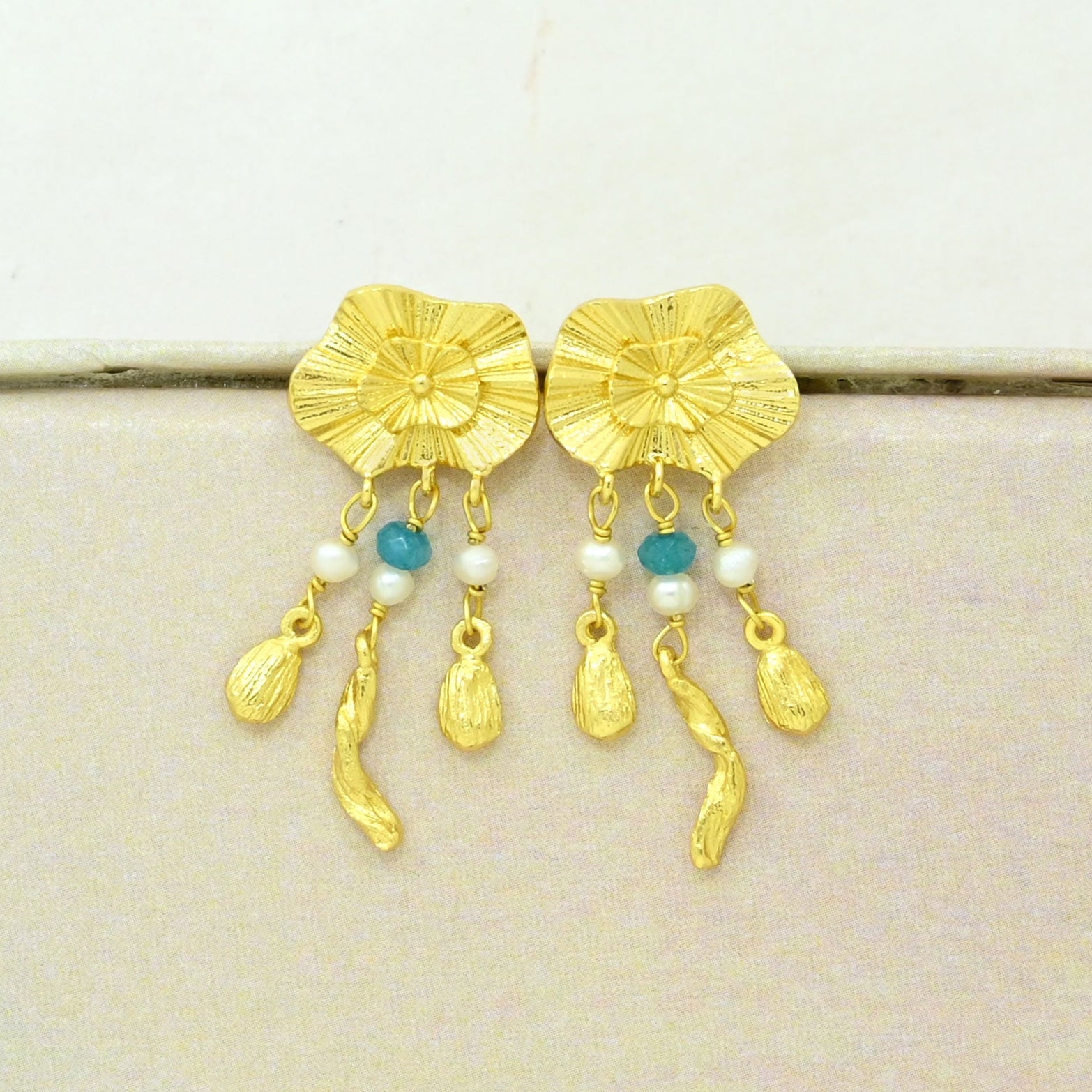 Boho chic pearl earrings gold filled