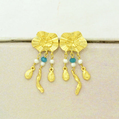 Boho chic pearl earrings gold filled
