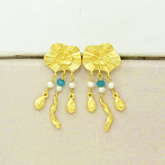 Boho chic pearl earrings gold filled