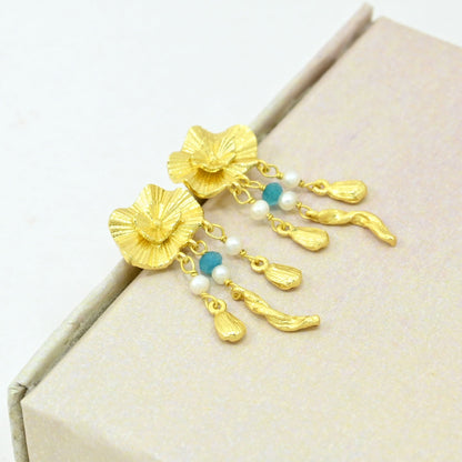 Boho chic pearl earrings gold filled