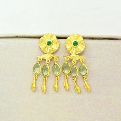 Prasiolite boho earring gold filled