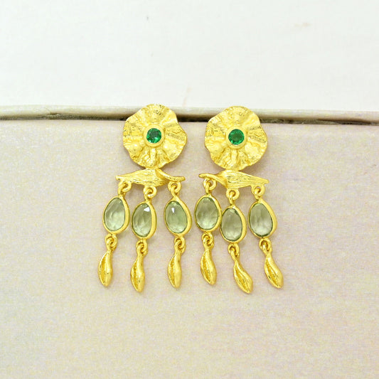 Prasiolite boho earring gold filled
