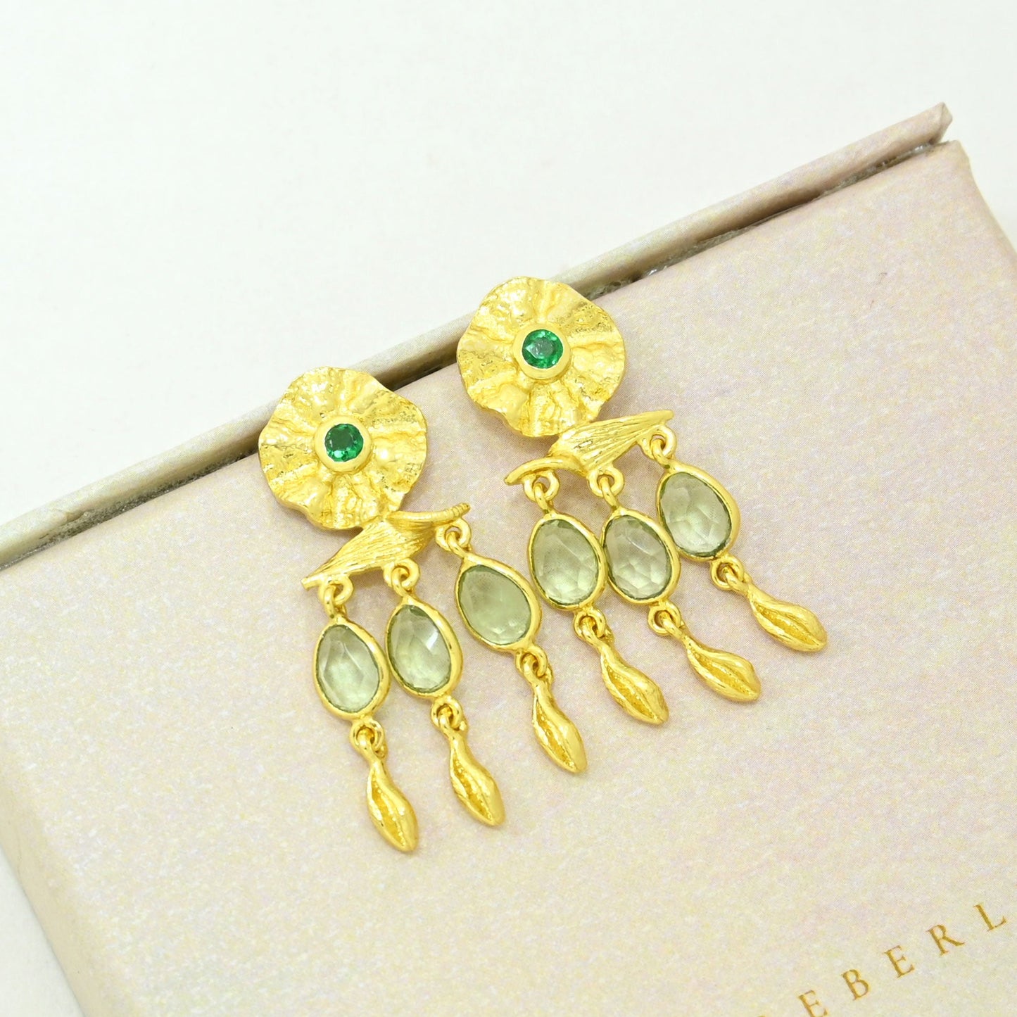 Prasiolite boho earring gold filled