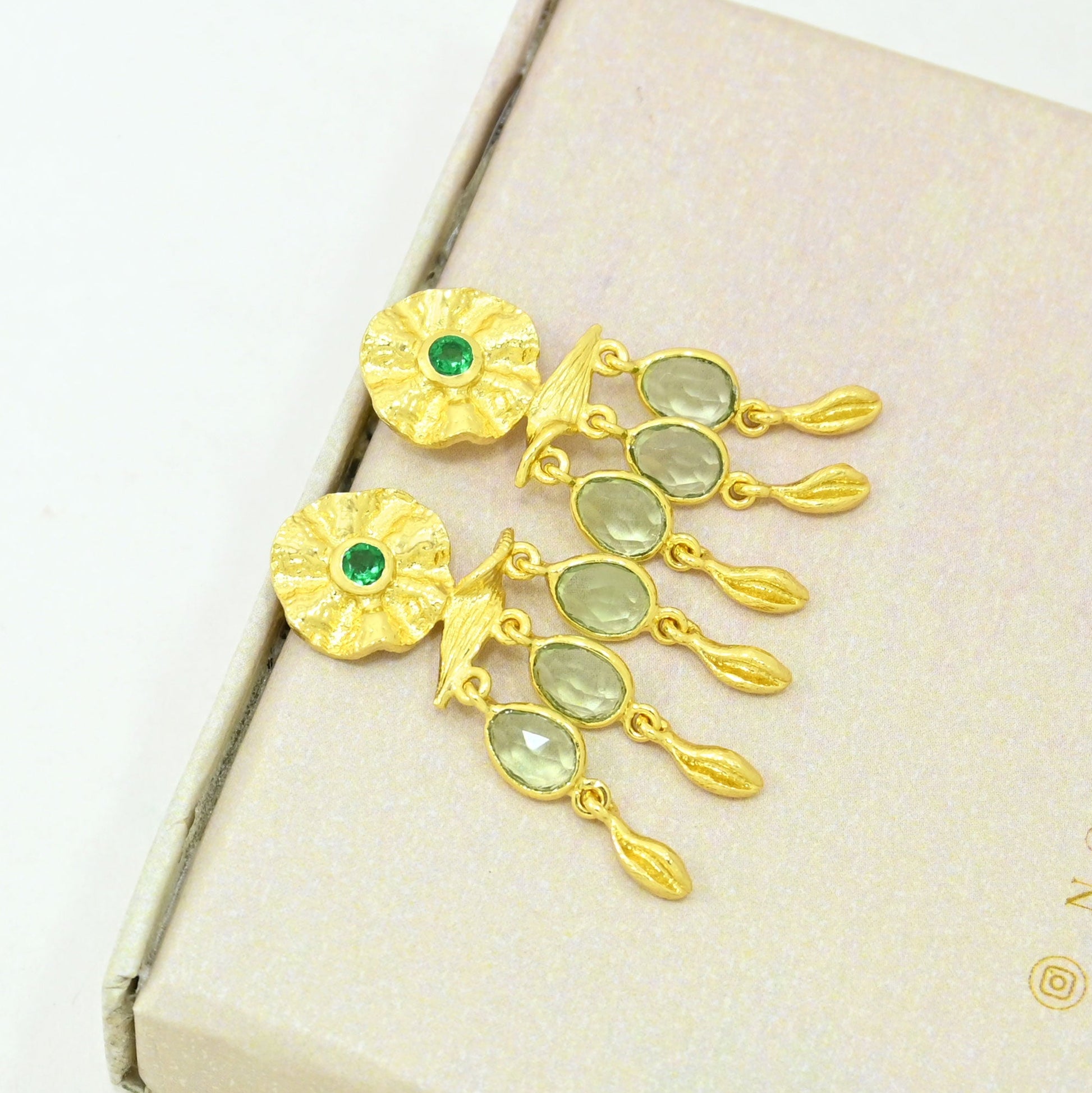 Prasiolite boho earring gold filled