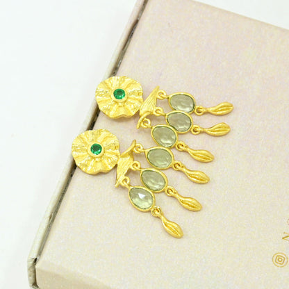 Prasiolite boho earring gold filled
