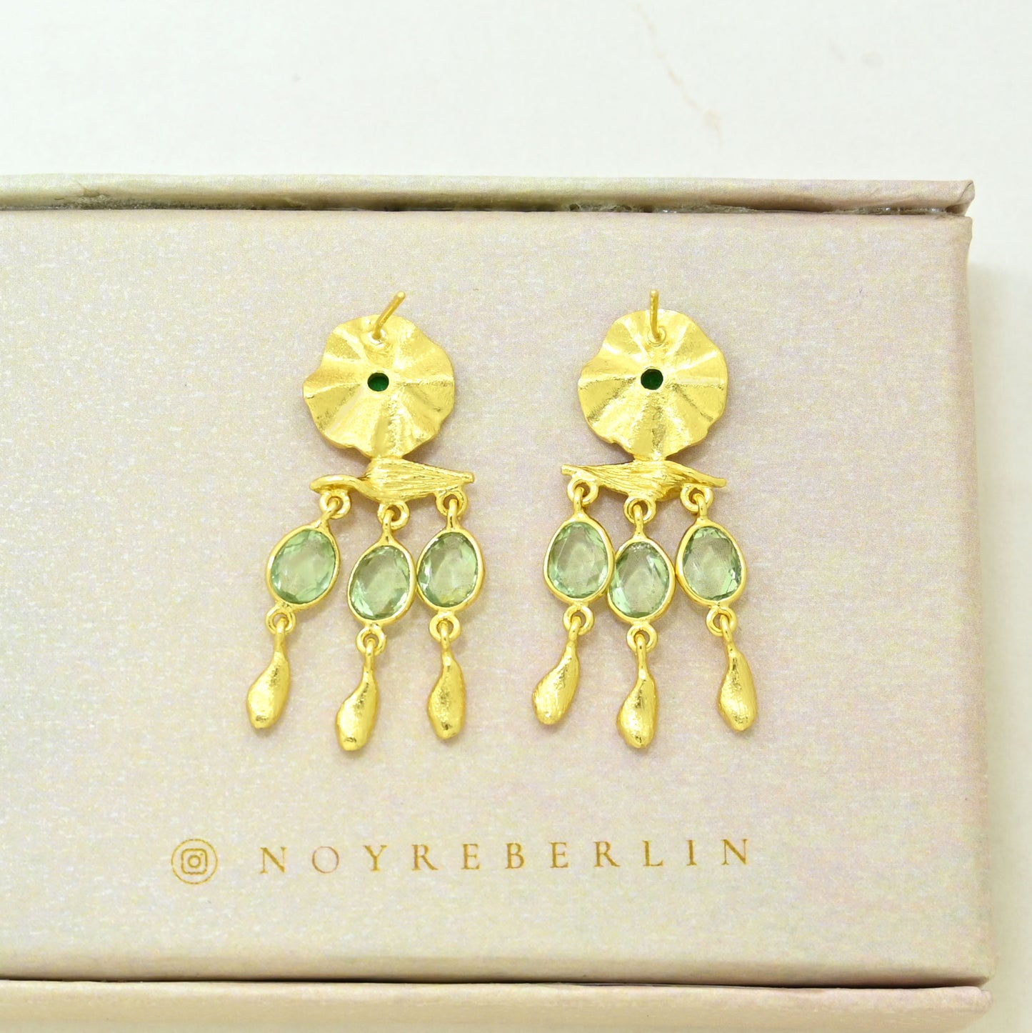Prasiolite boho earring gold filled